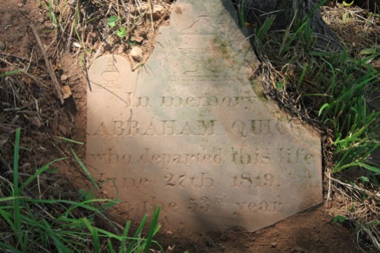 The gravestone of Abraham Quick, John Quick's grandfather.